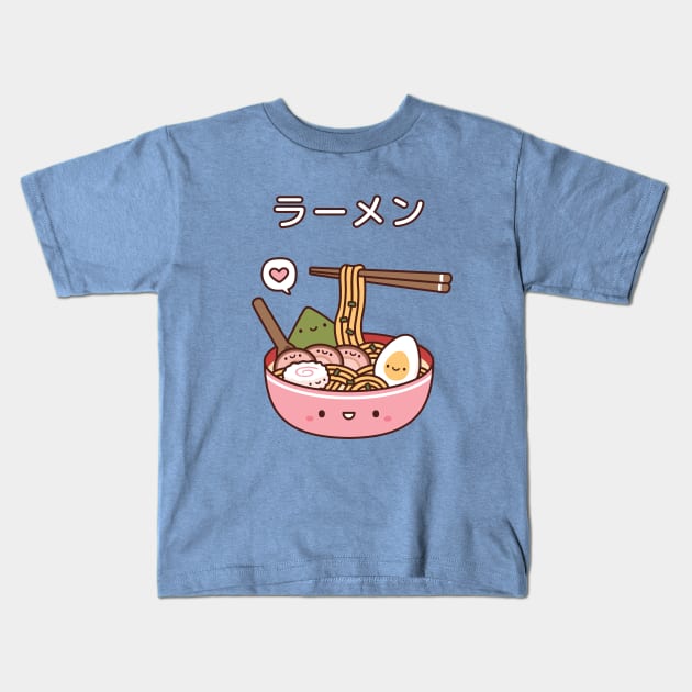 Cute Japanese Ramen Noodles Kids T-Shirt by rustydoodle